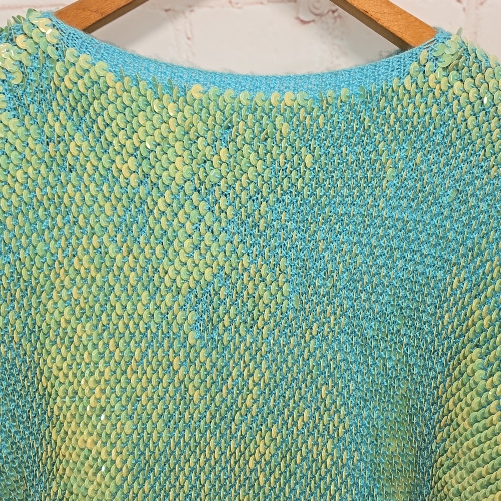 Teal/Lime Green Razzle Dazzle Sequin Blouse Size M - Picture 2 of 14